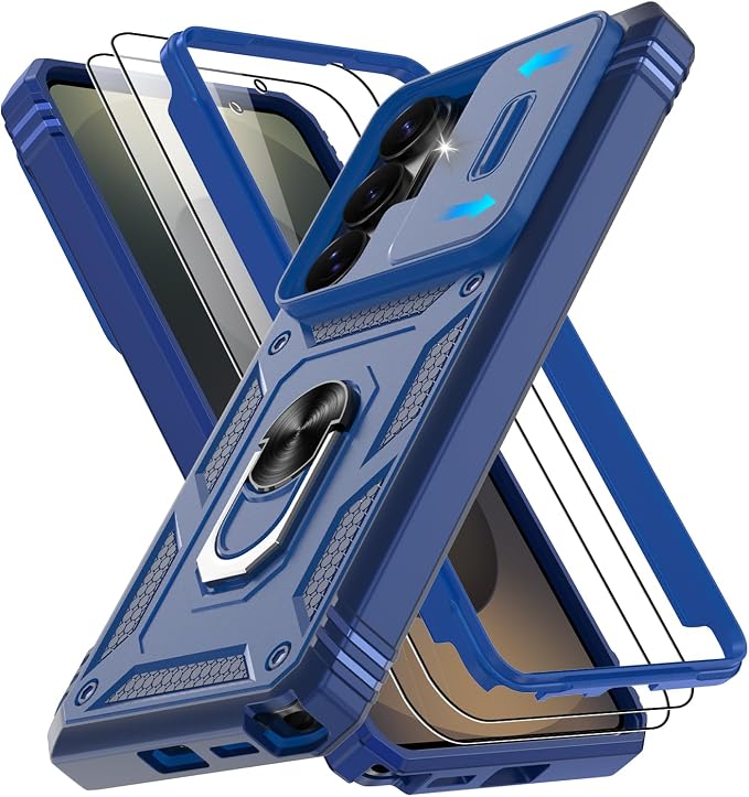 Gritup for Samsung Galaxy S26 Ultra Case: 2*Screen Protector | Slide Camera Cover | Build in 360° Rotating Ring Kickstand | Military Grade Protective Cover for Samsung S 26 Ultra, Blue by Gritup