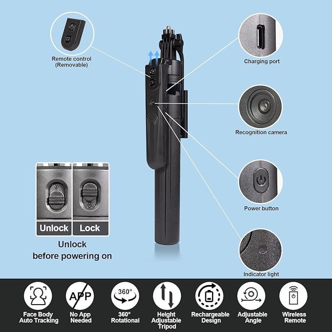 Auto Face Tracking Tripod for iPhone & Android with 2 LED Fill Lights | 360° Rotating Phone Tripod, 70.9″ Selfie Stick for Video Recording, Live Streaming - Image 6