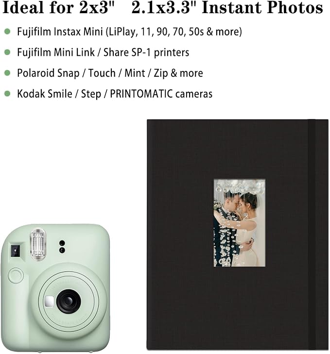 Fujifilm Photo Album, Mini Instant Film Photo Album, 208 Photos Pictures Book 2x3 Inch, Linen Hardcover Polaroid Book for Polaroid Instant Camera, Travel Family Anniversary Baby Vacations Black 1 Pack - Image 6
