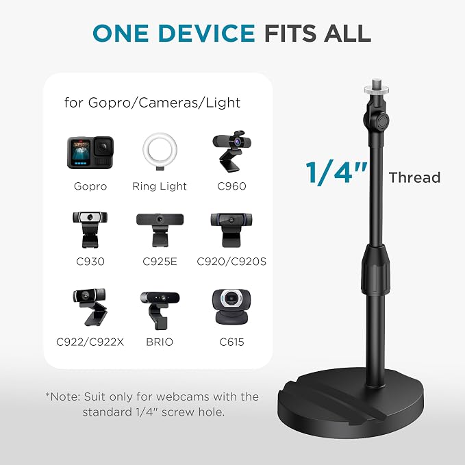 InnoGear Webcam Stand Mount for Desk Table Telescopic with Phone Holder | for Logitech Webcam C922 C930e C920S C920 C615 C960 C920x BRIO 4K NexiGo N60, Eye-Level Framing, Vertical, Max Height 11.42" - Image 6