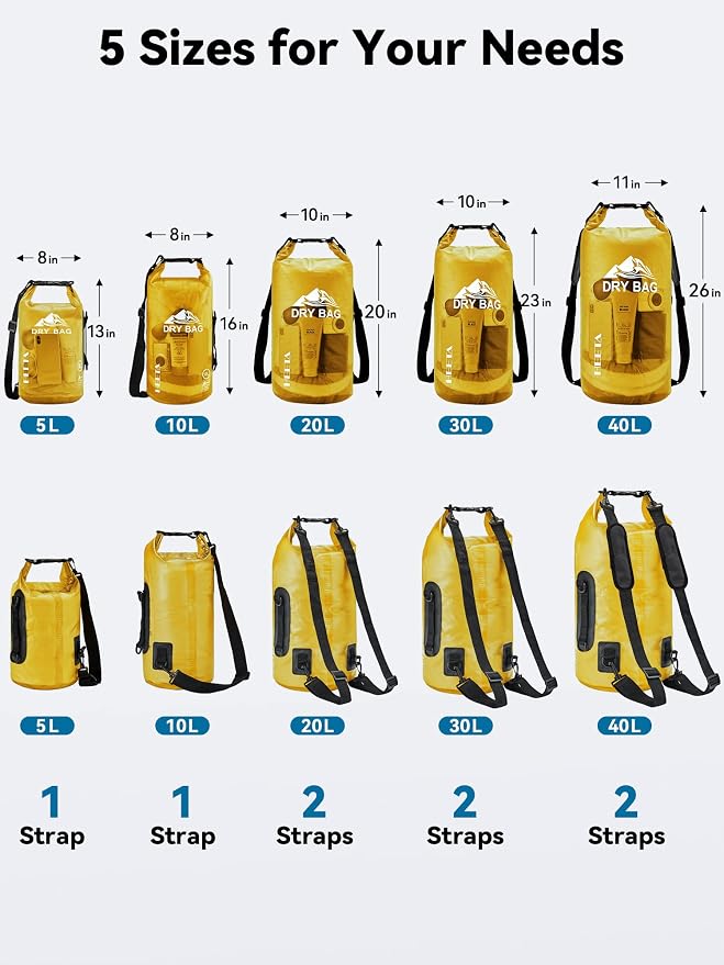 HEETA Dry Bag Waterproof Backpack with Phone Case 5L/10L/20L/30L/40L | Roll Top Lightweight Dry Storage Bag for Women Men, Travel Boating Kayaking Paddle Board Camping Beach Essentials Accessories - Image 2