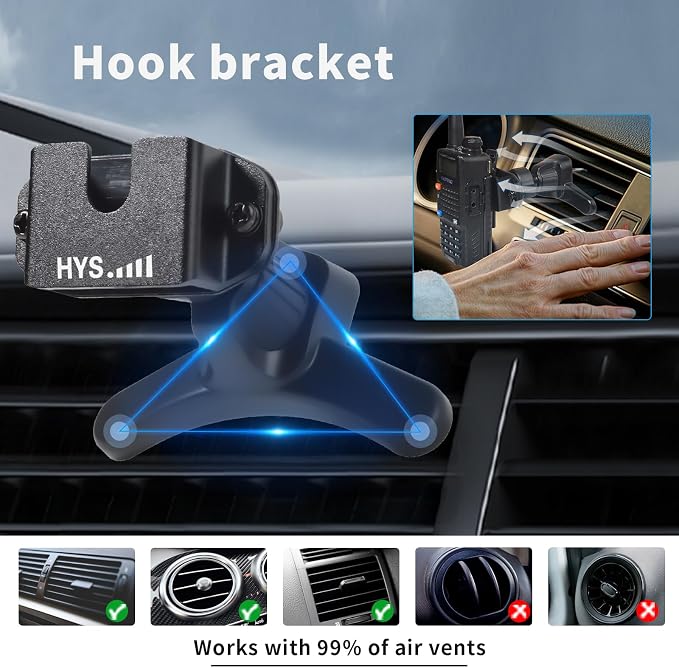 HYS CB Radio/Mic Holder for Car Air Vent, Stable Mount with Metal Hook Clip | Stable Handheld CB Radio/Remote Speaker Mic Holder-Car Vent Mobile Amateur Radio W/Belt Clip&Universal Round Knob Base Mount - Image 3