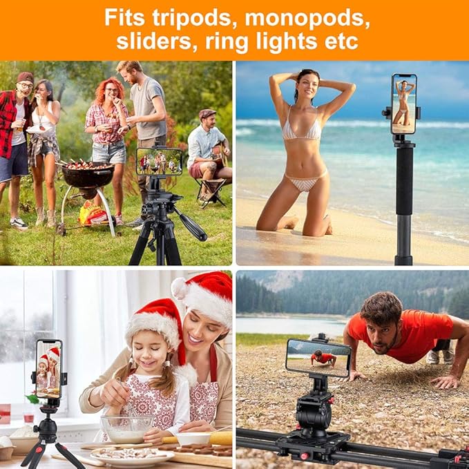 Phone Tripod Mount Adapter, Universal Tripod Cell Phone Holder | Fits Any Smartphone, 1/4" Screw, Rotating Vertical/Horizontal, Compatible with iPhone, Samsung, Selfie Stick, Monopod - Image 7