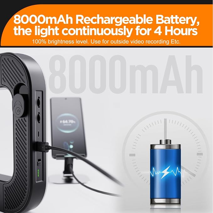 20W Ring Video Light with 8000mAh Built‑in Battery & 80inch Tripod 3H Max Brightness Portable Handheld Phone Fill Light Expandable for Mic & Camera Kit Easy Shooting for Vlogging Selfie Live Stream - Image 3
