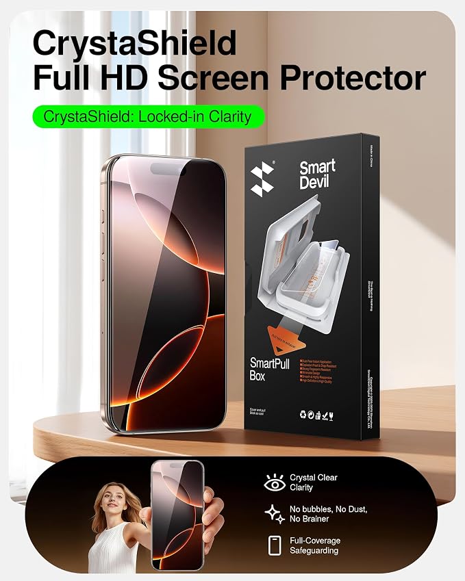 SMARTDEVIL 2 Pack Tempered Glass for iPhone 16 Pro Max Screen Protector | Military-Grade Shatterproof Protection, Crystal Clear, 9H Hardness, Fast & Easy Installation, Scratch Proof, Case Friendly - Image 2