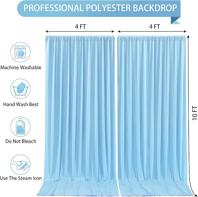 Blue Backdrop Curtains 2 Panels - Wrinkle-Free Light Blue Curtains Polyester Photography Drapes Photo Background for Baby Shower Birthday Party Decorations- 8 X10FT (Blue) - Image 5
