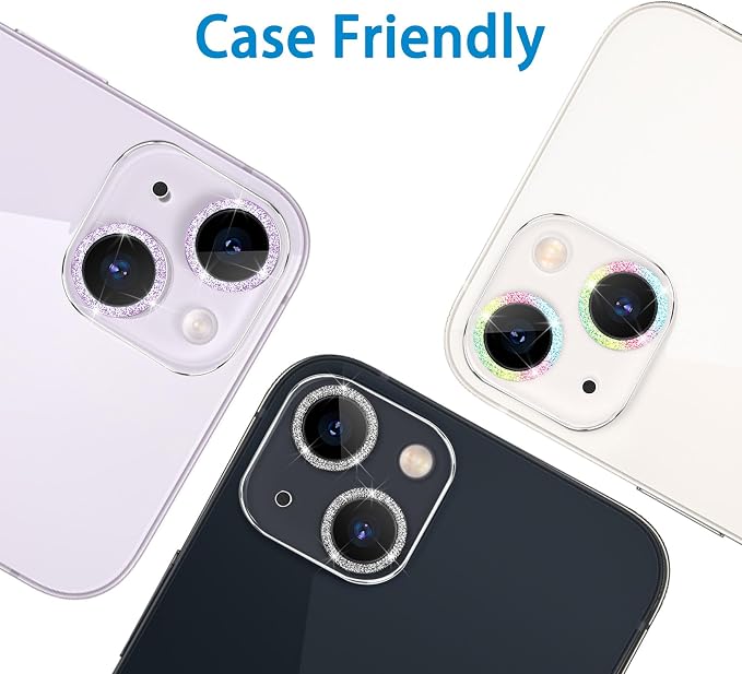 3 Pack Dengduoduo Tempered Glass Camera Lens Protector for iPhone 14 6.1" & iPhone 14 Plus 6.7", Glitter Bling Diamond, Ultra HD, 9H Hardness, Anti-Scratch, Case Friendly, Easy to Install [No Affect on Night Shots] - Image 7