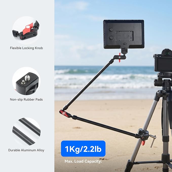 UEEBIT 33" Camera Arm with Desk Super Clamp, with 1/4"& 3/8" Threads Screws | Articulating Extra-Long Magic Arm 360° Ball Heads, for Phone, Mic, Light, Webcams, Action Camera (Black Red) - Image 2