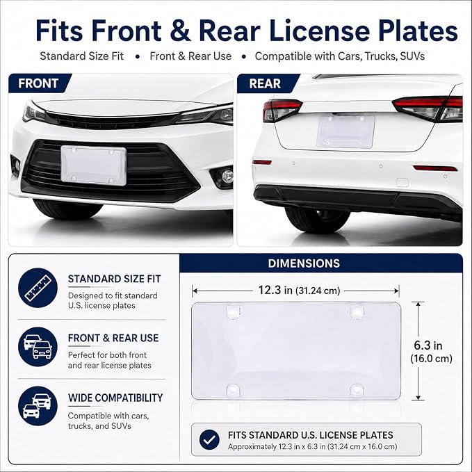 License Plate Camera Blocker, Transparent License Plate Cover Paired with A Silicone Licenses Plates Frame, Easy to Install, Suitable for Front and Rear Licenses Plates (Blue-B) - Image 5