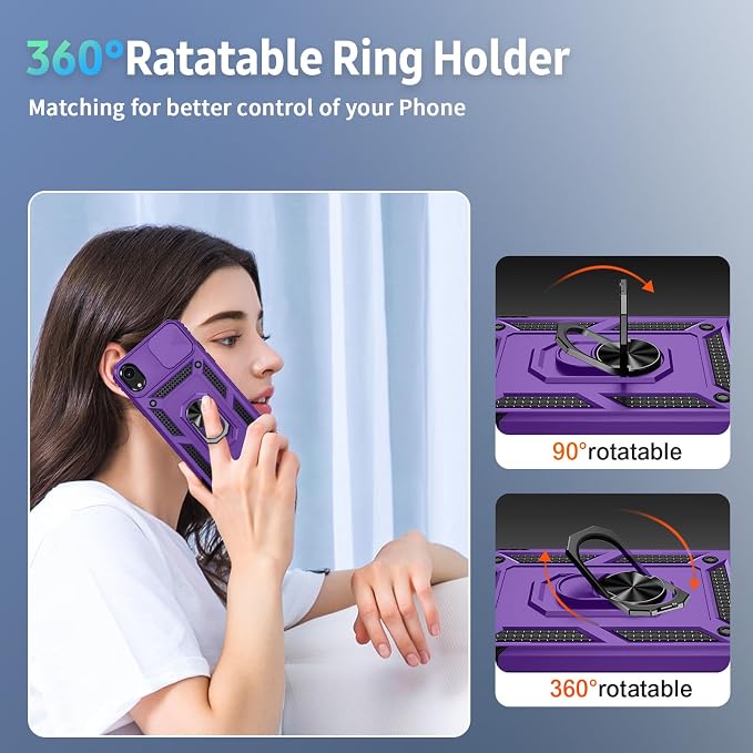 for iPhone XR Case with Camera Lens Cover, HD Screen Protector, 10 FT Military Grade Drop Protection, Magnetic Ring Holder Kickstand Protective Phone Case, Deep Purple - Image 6