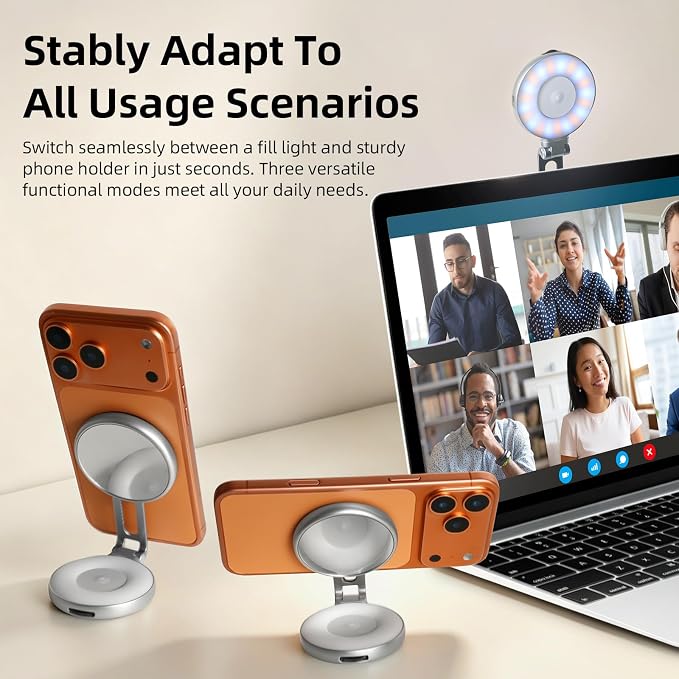 AFAITH C03 Magnetic Selfie Light, LED Phone Ring Light for iPhone MagSafe | 2700K-7500K CRI 97+, 3 Color Modes, Built-in Mirror, 360° Rotatable, Extendable, for Selfies Video Recording Makeup Vlog - Image 6