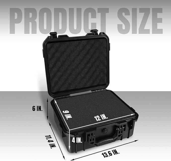 Jack Boss Hard Case, 13.6 x 11.4 x 6 Inch Portable Weather Waterproof Protective Camera Case with Customizable Foam, Fit Use of Drones, Camera, Equipments，Black - Image 2