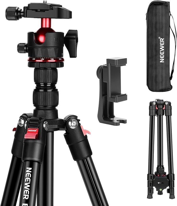 NEEWER Basics Travel Tripod for Camera, 72" Compact Lightweight Portable DSLR Stand, Ball Head, Arca Type QR Plate, Cell Phone Holder Compatible with iPhone Video Recording, Max Load 13.2 lbs, TP14 by Neewer