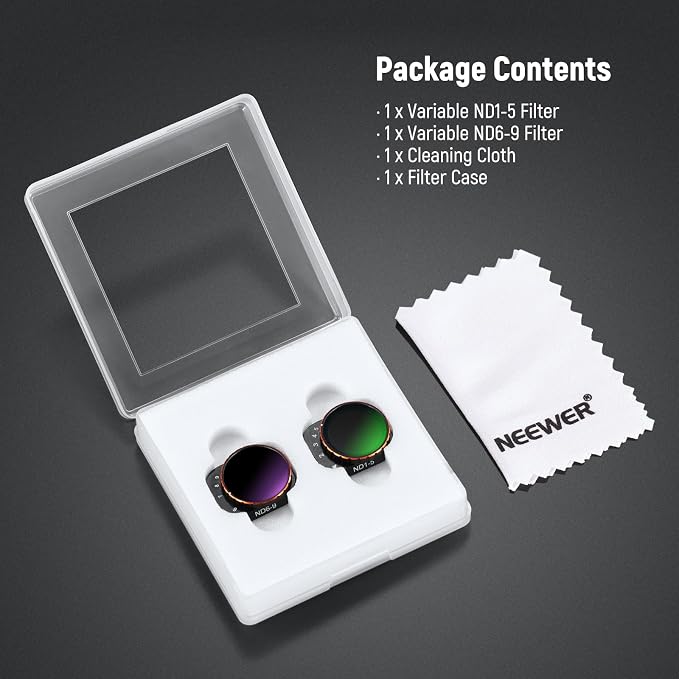 NEEWER Variable ND Filter Set Compatible with DJI Mini 3 / Mini 3 Pro, ND2-32 (1-5 Stops) + ND64-512 (6-9 Stops) Multicoated HD Drone Camera Lens Aerial Video Recording Photography Accessories - Image 9