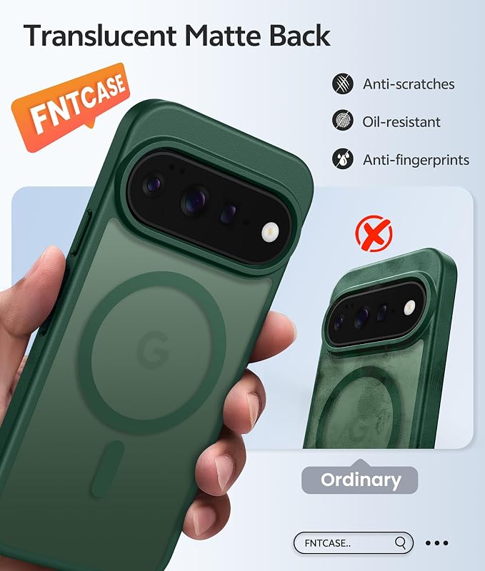 FNTCASE for Google Pixel 11 Pro XL Case, Fit for Magsafe, Screen Protector | Translucent Matte Magnetic Back, 14FT Military Grade Drop Protection, Shockproof Protective Phone Cover, Green - Image 7