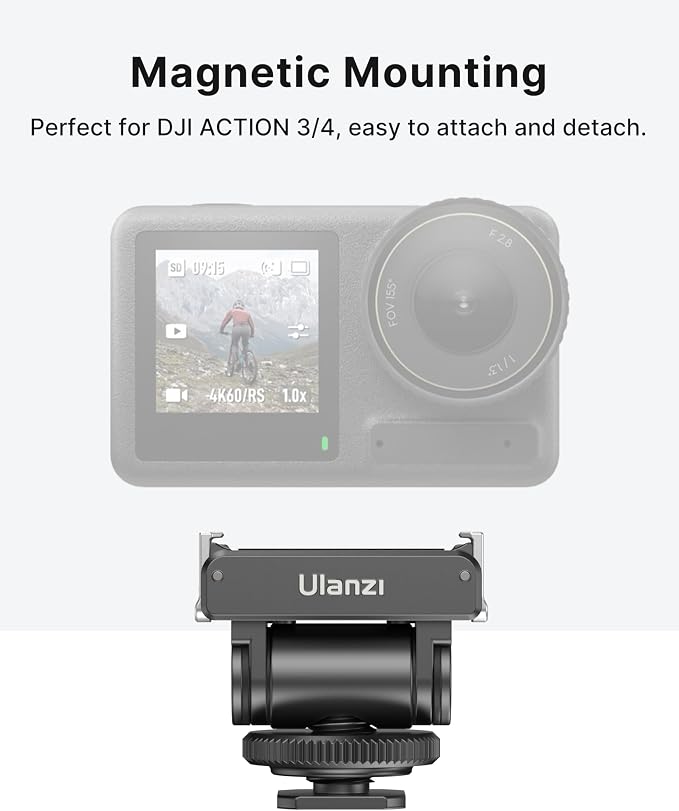 ULANZI CA22 Magnetic Cold Shoe Adapter Mount with 180° Tilt Quick Release | Action Camera Mount Compatible with DJI OSMO Pocket 3/Pocket 4/Pocket 4 Pro/Luna/Action 6 5 4 3 2 Pro/Insta 360 X5 GO Ace Pro - Image 2