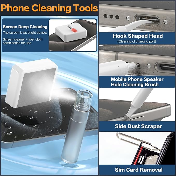 34-in-1 Electronics Cleaning Kit for iPhone, AirPods, Keyboard, USB C, Port | Professional, Multi-Purpose Cleaning Kit, With Cleaning Putty, Microfiber Cloth, Compact Portable Design White sunoyar - Image 4