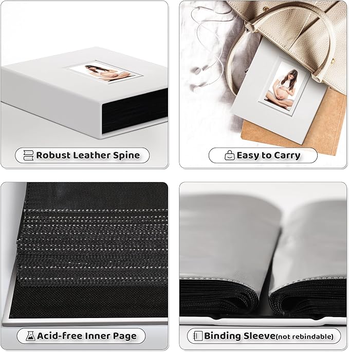 Popotop 4x6 Photo Album Holds 100 Pictures, Vegan Leather Hardcover | 100 Photos Capacity, Acid-Free Clear Slip-In Pockets, Compact Format, Front Photo Window, Gifts for Family Wedding Baby - Image 4