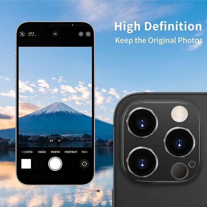 Compatible with iPhone 16 Pro and 16 Pro Max Camera Lens Protector, Anti-Scratch Tempered Glass Metal Camera Screen Protector Shockproof Full Protective Lens Cover, Titanium Gray - Image 3