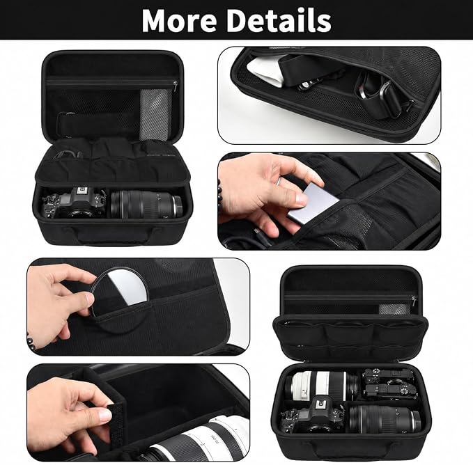 Camera Case for Canon/for Sony/for Nikon DSLR SLR Cameras, Large Capacity | T7/R50/R6 Mark II/R100,Alpha 7 IV/ZV-E10/A6400/A6700/A6100,D7500,Lens/ Battery/Tripod Bag, Shoulder Strap, Box Only, JetBlack - Image 3
