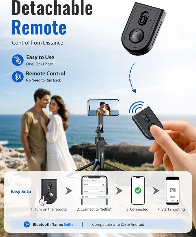 UBeesize 72” Auto Face Tracking Tripod for iPhone, MagSafe Selfie Stick with Remote, 360° Magnetic Phone Stand with Gesture Control for TikTok, Live Stream & Vlogging - Image 6