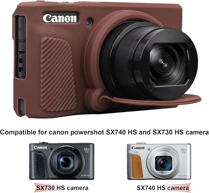 BOVKE Silicone Camera Case for Canon PowerShot SX740 / SX730 Digital Camera, SX740 HS Soft Protective Case Cover Rubber Camera Slim Fit Sleeve with Removable Lens Cover, Brown - Image 2