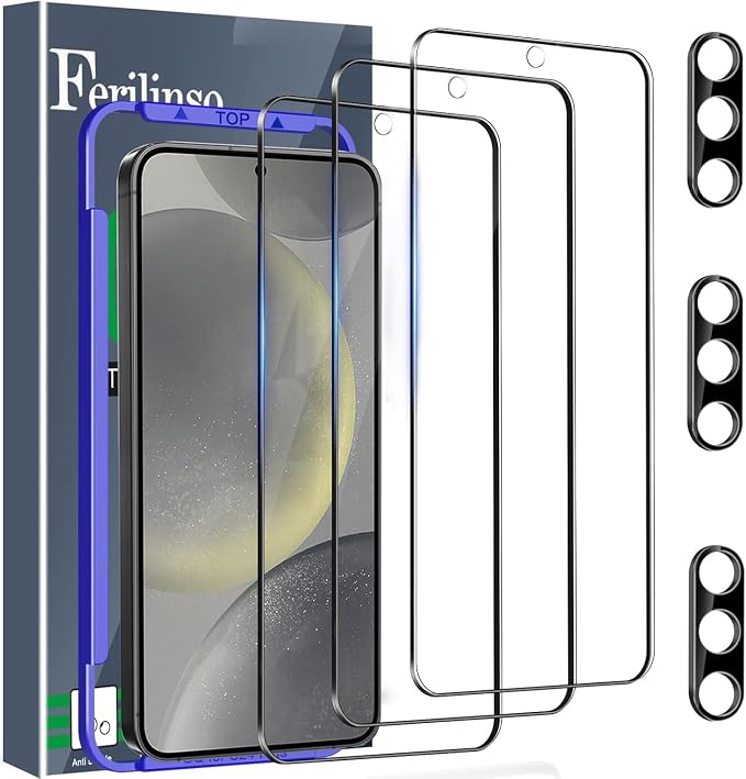 Ferilinso Screen Protector for Samsung Galaxy S24 Plus, Tempered Glass | 3 Pack, 9H+ Military-Grade Shatterproof, HD Clear, Case Friendly, Easy Installation Bubble Free, with Camera Lens Protector by Ferilinso