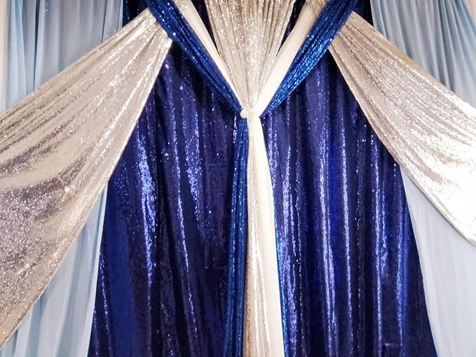 Poise3EHome 2ft x 8ft Blue Sequin Photography Backdrop Curtains 2 Panels for Party Decoration, Navy Blue - Image 9