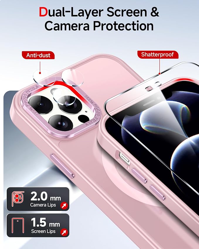 LeYi for iPhone-12-Pro-Max Case: Compatible with Magsafe[ Tempered Glass Screen X2+ Camera Lens Protector X2] i Phone 12Pro Promax Cases Cover iohone 12 Pro Max Magnetic Protective Girl Women, Pink - Image 4