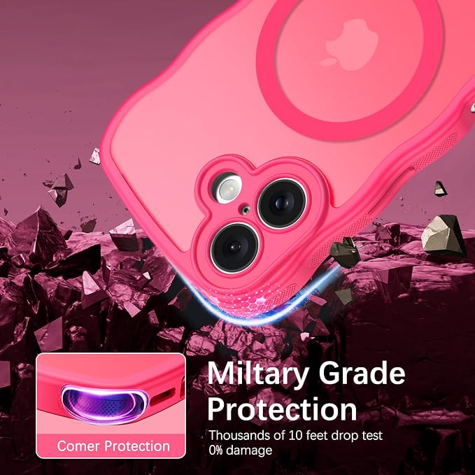 BENTOBEN Magnetic for iPhone 16 Case, Cute Wavy [Full Camera Protection][Compatible with MagSafe] Matte Anti-Slip Bumper Women Girls Boys Protective Cover for iPhone 16 6.1",Hot Pink - Image 6