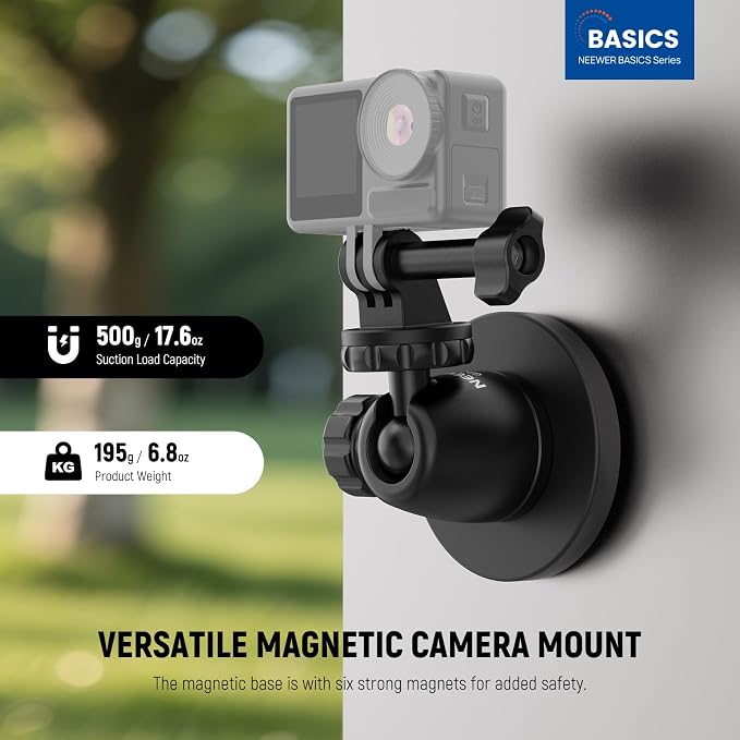 NEEWER Basics Magnetic Action Camera Mount for Car Video Recording, GP-101 | Compatible with GoPro DJI Action 6 Osmo 360 Pocket 4P 4 3 Xtra Muse Insta360 Luna Ultra X5 X4 X3 Ace Pro AKASO Accessories - Image 2