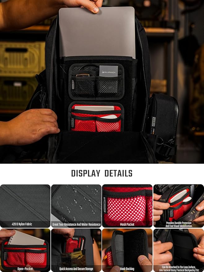 TACTICAL_GEEK TCM3 Mini EDC Organizer Board, Backpack Accessories with Open Pocket & Mesh Pocket, Utility Admin Bag Insert Panel Hook and Loop Modular Organizer for Daily Carry(Red) - Image 5