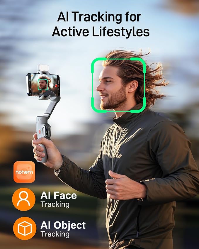 hohem iSteady X3 Gimbal Stabilizer with Remote, Fill Light & Tripod, Gray | Detachable Remote, iSteady 8.0 Anti-Shake, Tripod & Extendable Rod, Magnetic Fill Light, AI Tracking, Foldable 0.93lb Design - Image 3