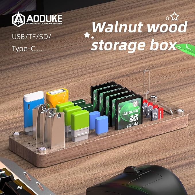 Wooden Memory Card Case TF Cards Box and USB Drive/SD Card Holder Desk,Micro SD Card Case,Memory Card Case, Memory Card Carrying Case -AJSNH01M - Image 5