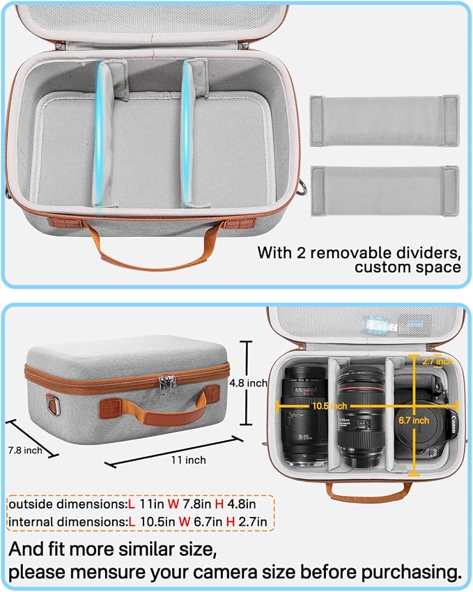 RAIACE Hard Carrying Case Compatible with Canon EOS Rebel T7/ T100/ T6/ R100/ R50/ R5/ R7/ R8, for Sony, for Nikon Camera. Large Capacity Camera Bag for Lens, Cables, Cards and Accessories. - Gray - Image 3