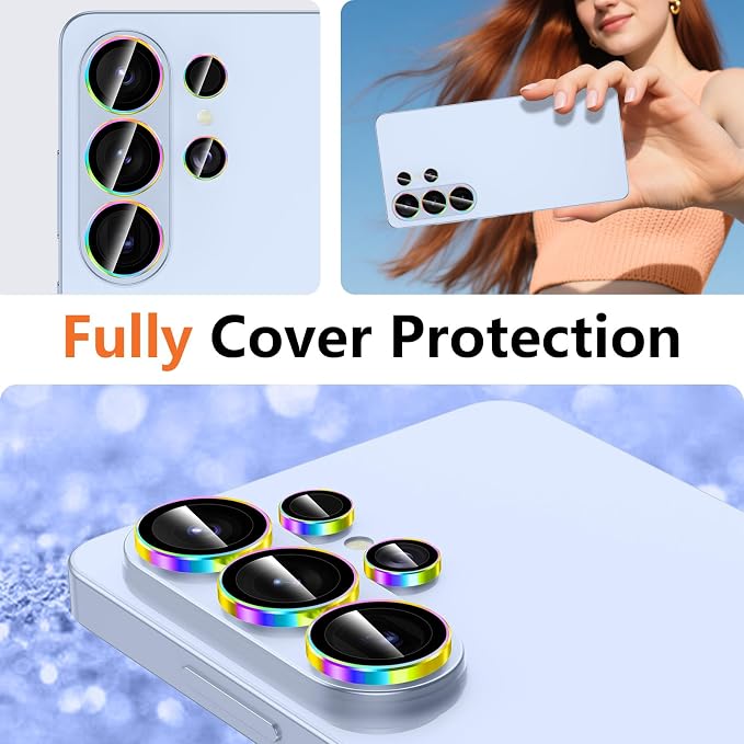 for Samsung Galaxy S26 Ultra Camera Lens Protector, Individual Metal Ring Tempered Glass Lens Cover, [Strong Adsorption] Scratch Resistant Ultra-Thin HD Clear Lens Cover, 1 Set-Colorful Ring - Image 8