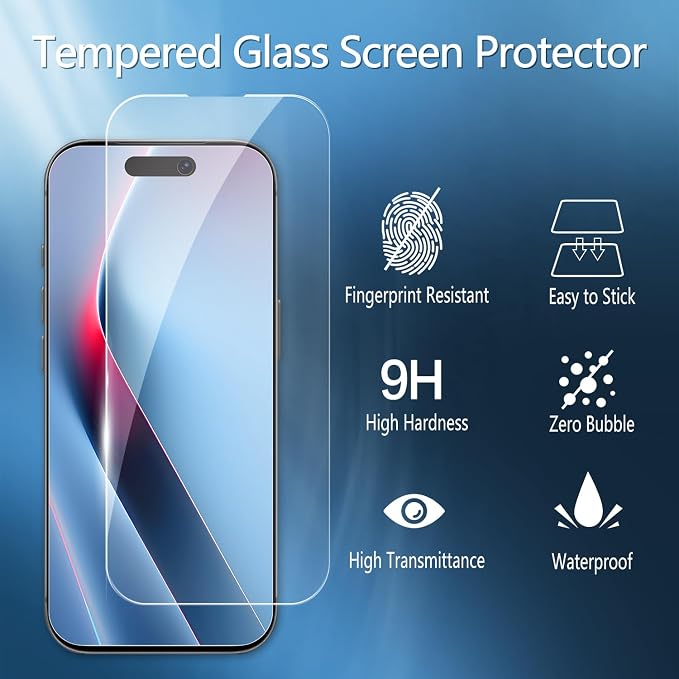 2 Pack Tempered Glass Screen Protector for iPhone 15 Pro Max | with 2 Pack Camera Lens Protector, Anti Scratch, Bubble Free, Case Friendly - Image 3