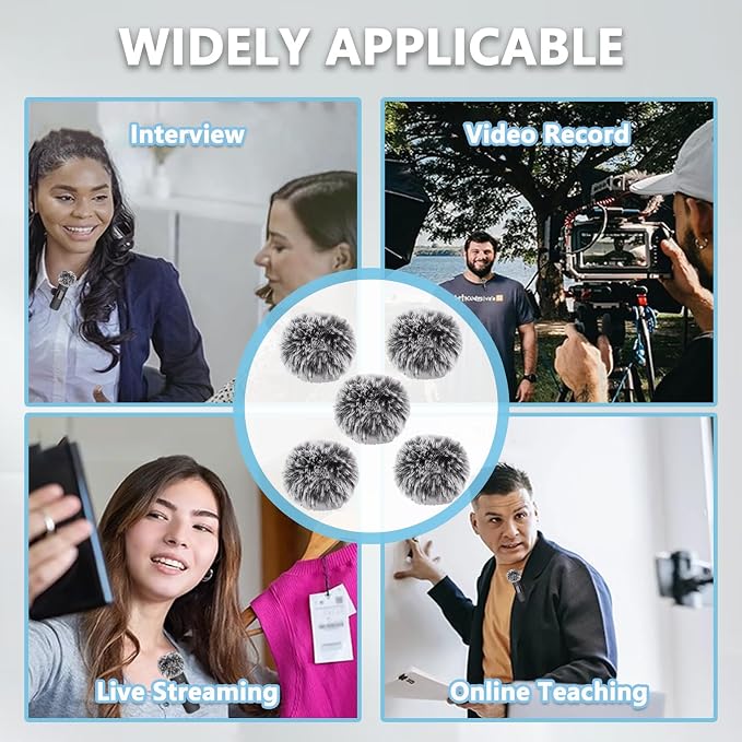 Mini Wireless Furry Windscreen Covers, Microphone Windscreen for Lavalier Lapel Microphone Mini Furry Mic Cover Noise Reduction - 5 pack - Image 6