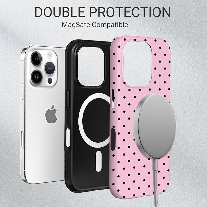 TPU Phone Case for iPhone 16 Pro, MagSafe Wireless Charging Compatible, Shockproof Slim Fit Protective Cover with Anti-Yellowing & Raised Camera Protection (Polka dot 4, iPhone 16 Pro) - Image 6