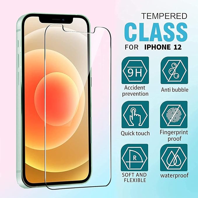 Ferilinso Screen Protector for iPhone 12, Tempered Glass, Case Friendly | 2 Pack, 9H+ Hardness, Military-Grade Shatterproof, HD Clear, Easy Installation Bubble Free, with Camera Lens Protectors - Image 3