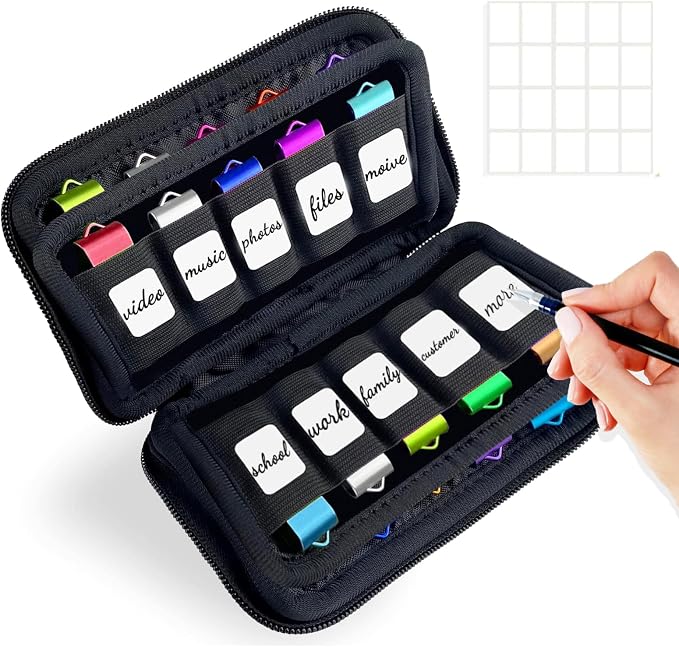 USB Flash Drive Organizer Case 20 Slots Memory Stick Storage Pouch with Zipper Portable Shockproof Neoprene USB Holder for Thumb Drive/Jump Drive/Pen Drive Storage (Black) by TATMOHIK