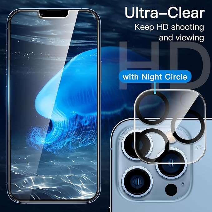 JETech Screen Protector for iPhone 13 Pro, 2+2 Pack | with Camera Lens Protector, HD Clear Tempered Glass, Anti-Scratch Protection, Easy Installation Tool - Image 6