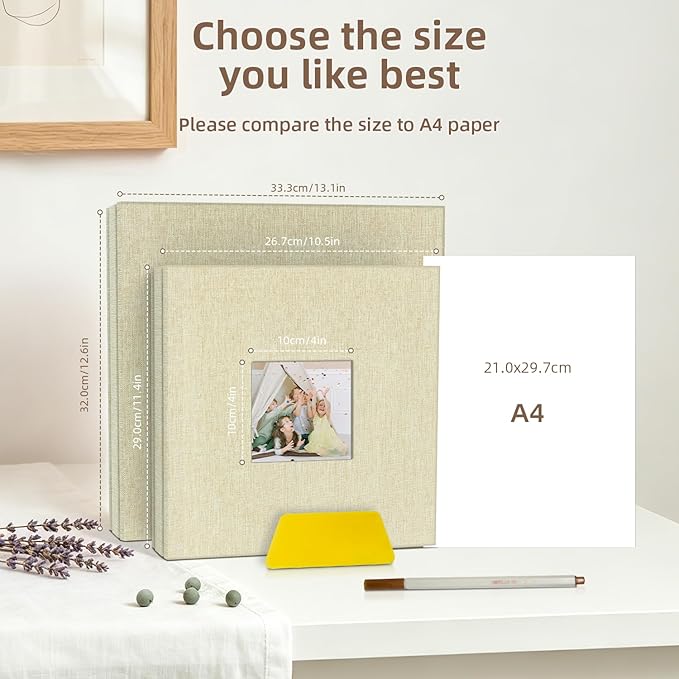 Popotop Photo Album Self Adhesive with Picture Display Window,60 Pages DIY Scrapbooking Supplies Kit for 4x6 8x10 Picture,Linen Cover Memory Book for Baby Wedding, with Scraper and Metallic Pen - Image 6