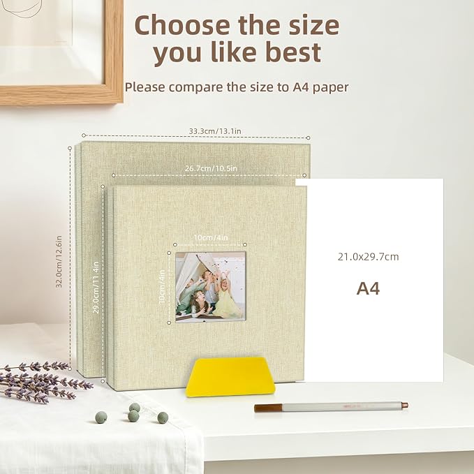 Popotop Photo Album Self Adhesive with Picture Display Window,60 Pages DIY Scrapbooking Supplies Kit for 4x6 10x12 Picture,Linen Cover Memory Book for Baby Wedding, with Scraper and Metallic Pen - Image 6