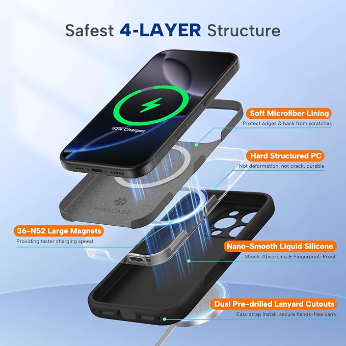 miracase Magnetic for iPhone 16 Pro Case, [Soft Anti-Scratch Microfiber Lining], Compatible with MagSafe, Liquid Silicone Case Shockproof Drop Protection Phone Case for 16 Pro,Black | Compatible with MagSafe, Soft Microfiber Lining, Liquid Silicone Cas... - Image 5