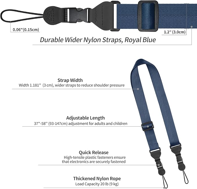 FIEIL Nylon iPad Strap, Adjustable Camera Neck Strap, Comfortable Shoulder Strap for iPad, Cellphone Tablet, Camera, Laptop, Binocular, Luggage Bag(Royal Blue Universal Neck Lanyard) - Image 6