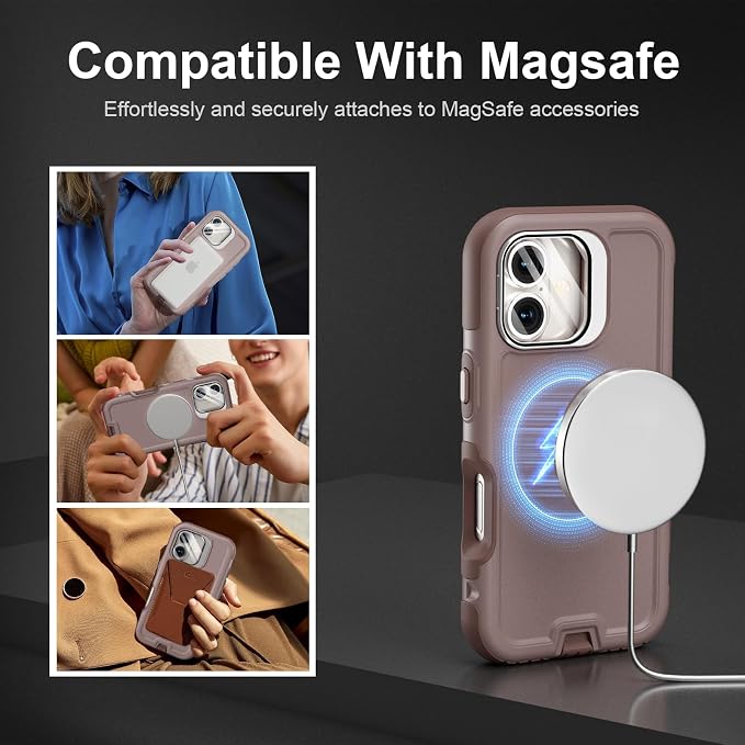 Follaroma Magnetic for iPhone 17 Case with Camera Cover Stand, Light Brown | Built-in Glass Camera Cover Stand,Compatible with MagSafe,Heavy Duty Shockproof Protective,Military-Grade Anti-DropDual Case - Image 4