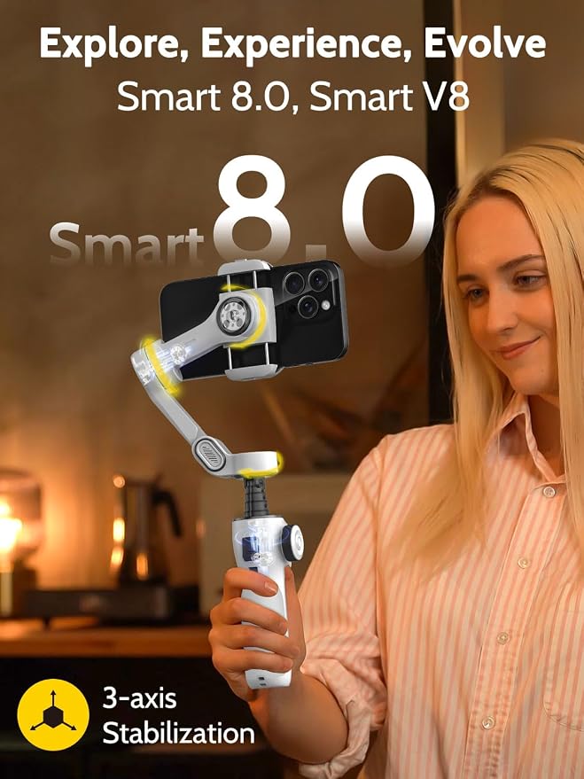 AOCHUAN Gimbal Stabilizer for iPhone w/Extension Rod,Face Tracking(SmartV8) | Phone Gimbal for iPhone with Built-in 7.8Ft Extension Rod, Full-Screen Oled Display, Ideal for Tiktok Recording(White) - Image 2