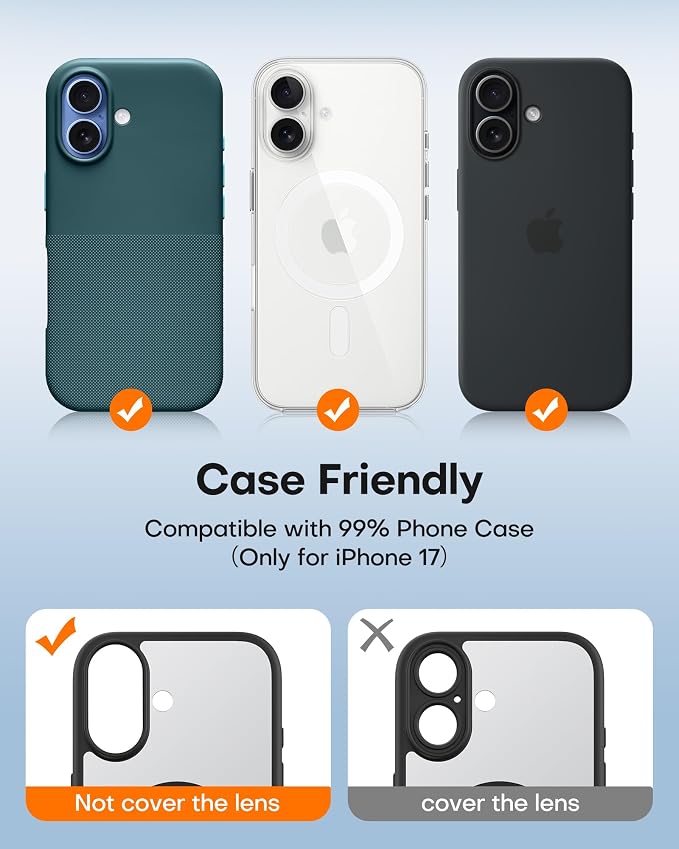 TAURI 2 Pack for iPhone 17 Camera Lens Protector, Black | Full Coverage Military-Grade Shatterproof, Upgrade AR Anti-Reflection Ultra Clear Transmission & Case Friendly - Image 4