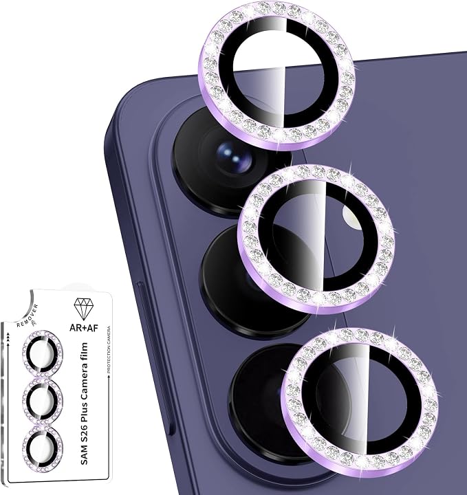 for Samsung Galaxy S26 Plus Camera Lens Protector, Individual Metal Ring Tempered Glass Lens Cover, [Strong Adsorption] Scratch Resistant Ultra-Thin HD Clear Lens Cover, 1 Set-Purple Diamond by Btscase